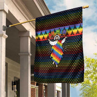 Rainbow Jesus Ah Men Christmas Garden Flag with Colorful Stripes and Holiday Pattern - Wonder Print Shop