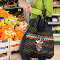Rainbow Jesus Ah Men Christmas Grocery Bag with Colorful Stripes and Holiday Pattern - Wonder Print Shop