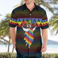 Rainbow Jesus Ah Men Christmas Hawaiian Shirt with Colorful Stripes and Holiday Pattern - Wonder Print Shop