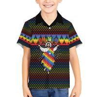Rainbow Jesus Ah Men Christmas Hawaiian Shirt with Colorful Stripes and Holiday Pattern - Wonder Print Shop