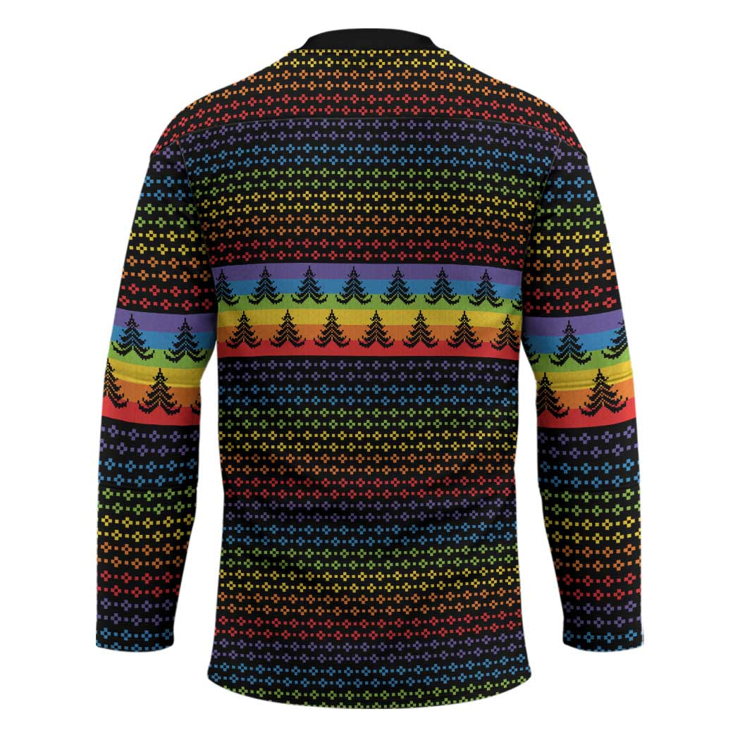 Rainbow Jesus Ah Men Christmas Hockey Jersey with Colorful Stripes and Holiday Pattern - Wonder Print Shop