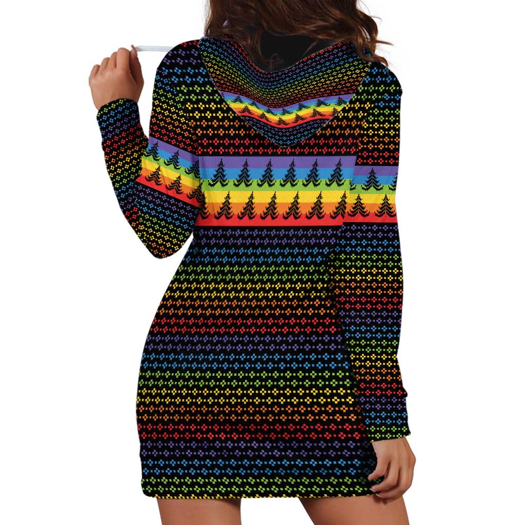 Rainbow Jesus Ah Men Christmas Hoodie Dress with Colorful Stripes and Holiday Pattern - Wonder Print Shop