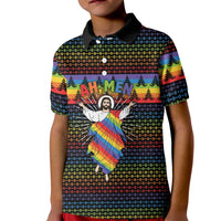 Rainbow Jesus Ah Men Christmas Kid Polo Shirt with Colorful Stripes and Holiday Pattern - Wonder Print Shop