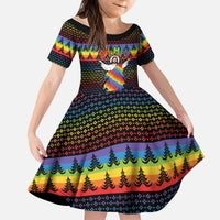 Rainbow Jesus Ah Men Christmas Kid Short Sleeve Dress with Colorful Stripes and Holiday Pattern - Wonder Print Shop