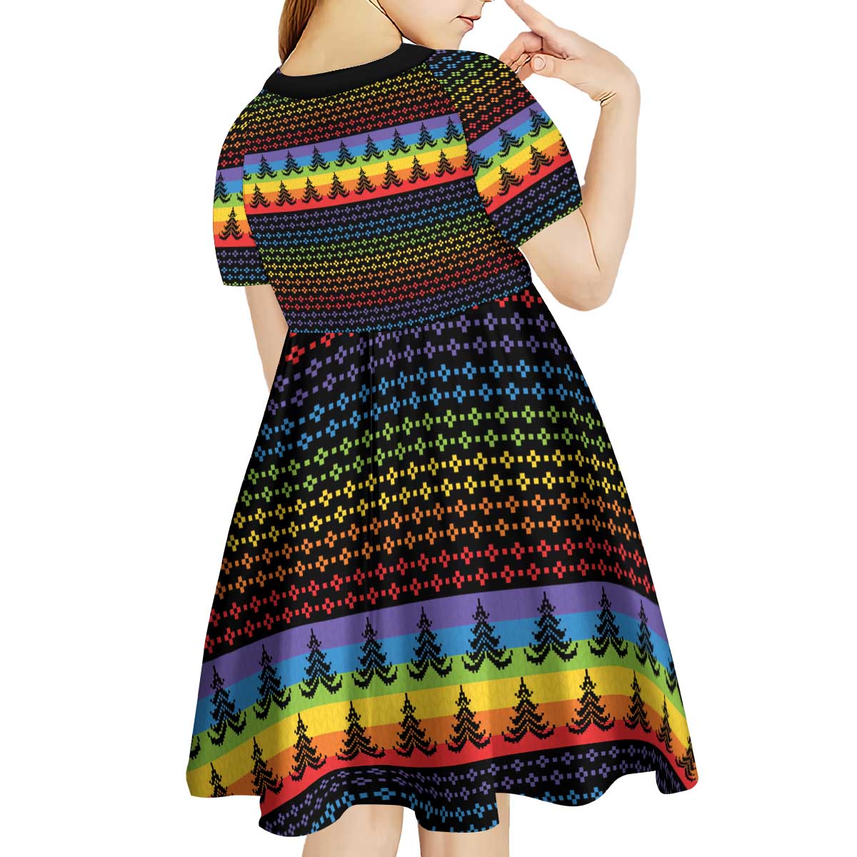 Rainbow Jesus Ah Men Christmas Kid Short Sleeve Dress with Colorful Stripes and Holiday Pattern - Wonder Print Shop