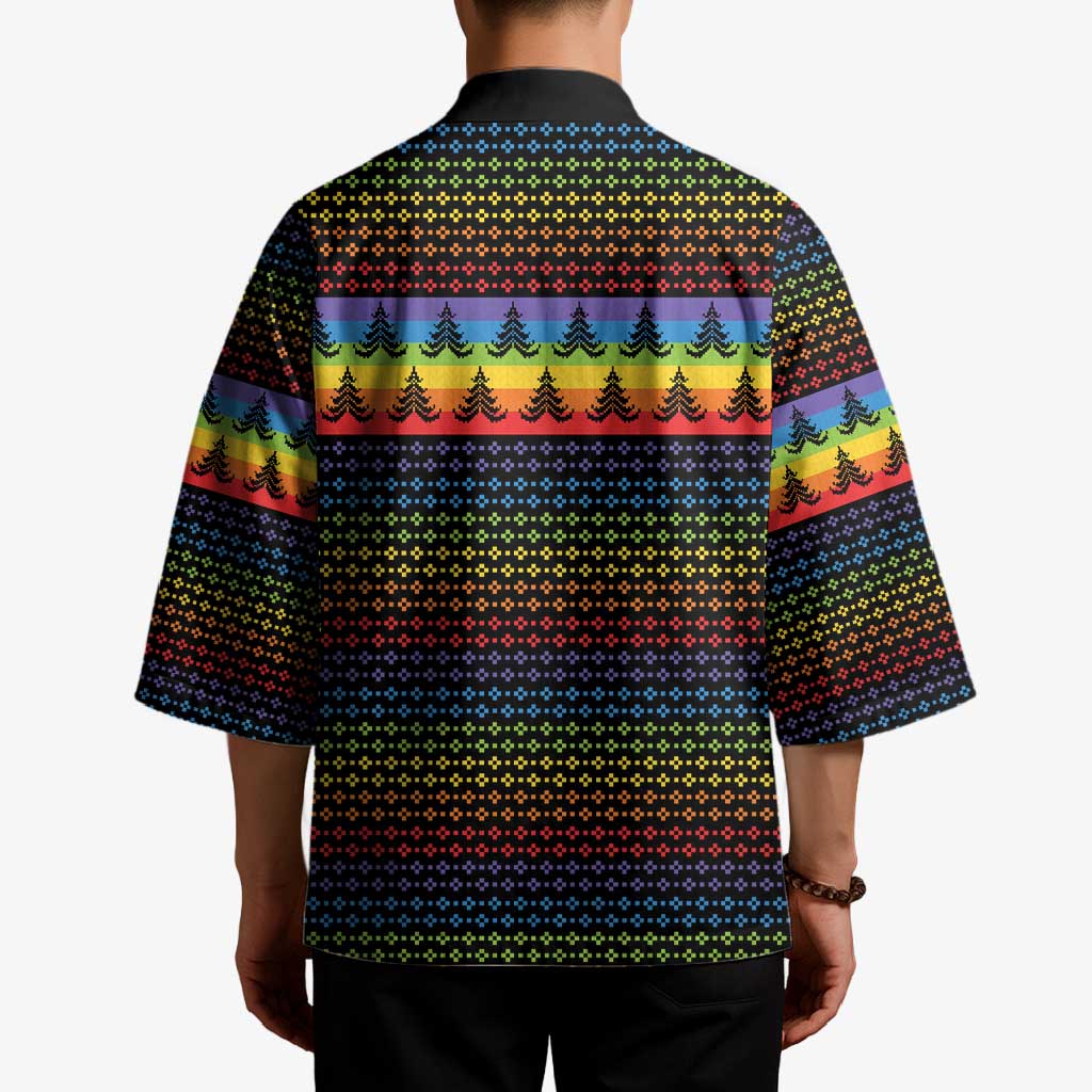 Rainbow Jesus Ah Men Christmas Kimono with Colorful Stripes and Holiday Pattern - Wonder Print Shop