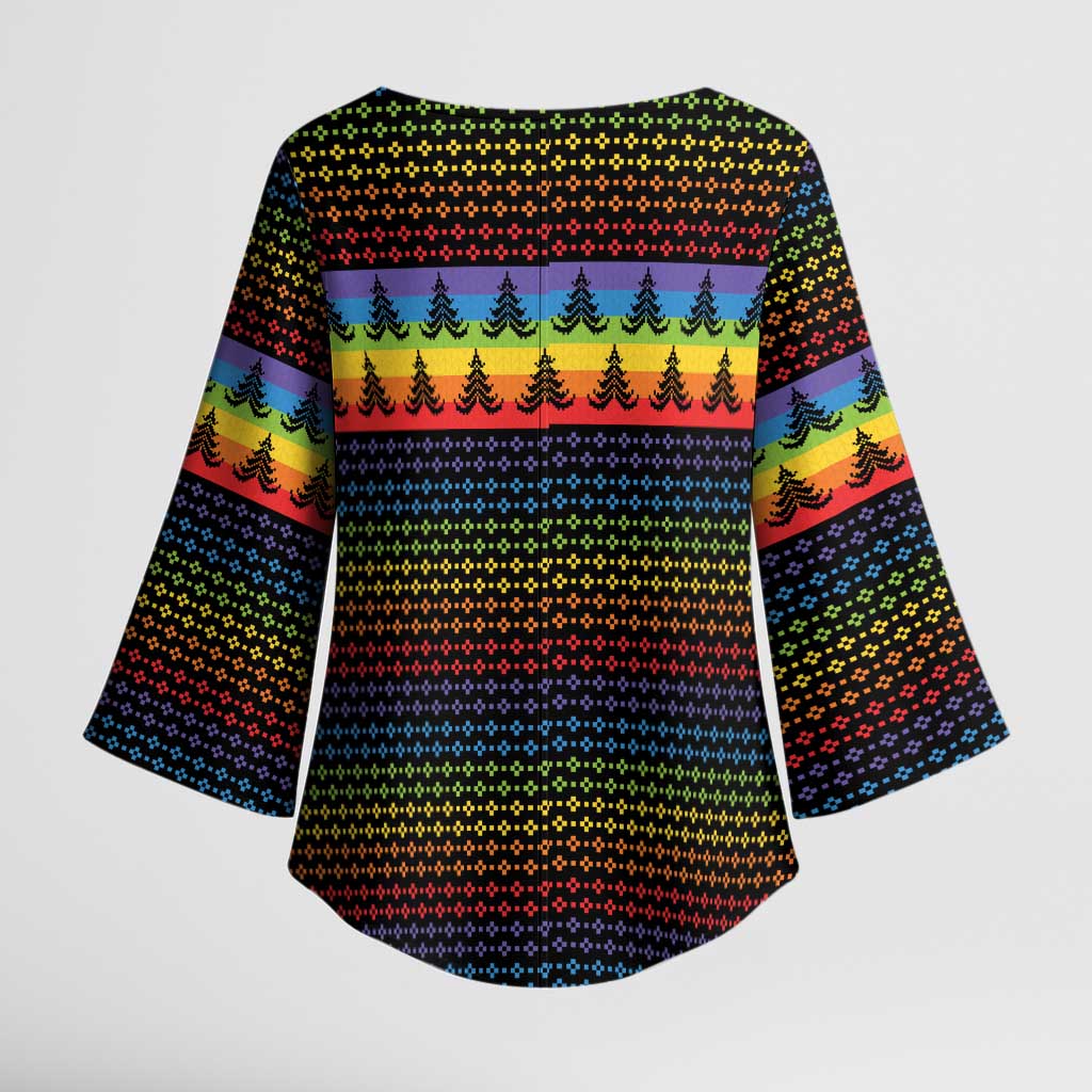 Rainbow Jesus Ah Men Christmas Kimono Sleeve Blouse with Colorful Stripes and Holiday Pattern - Wonder Print Shop