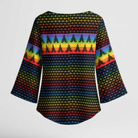 Rainbow Jesus Ah Men Christmas Kimono Sleeve Blouse with Colorful Stripes and Holiday Pattern - Wonder Print Shop
