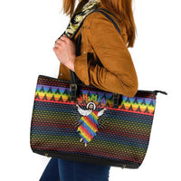 Rainbow Jesus Ah Men Christmas Leather Tote Bag with Colorful Stripes and Holiday Pattern - Wonder Print Shop