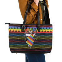 Rainbow Jesus Ah Men Christmas Leather Tote Bag with Colorful Stripes and Holiday Pattern - Wonder Print Shop