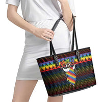 Rainbow Jesus Ah Men Christmas Leather Tote Bag with Colorful Stripes and Holiday Pattern - Wonder Print Shop