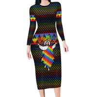 Rainbow Jesus Ah Men Christmas Long Sleeve Bodycon Dress with Colorful Stripes and Holiday Pattern - Wonder Print Shop
