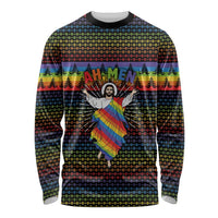 Rainbow Jesus Ah Men Christmas Long Sleeve Shirt with Colorful Stripes and Holiday Pattern - Wonder Print Shop