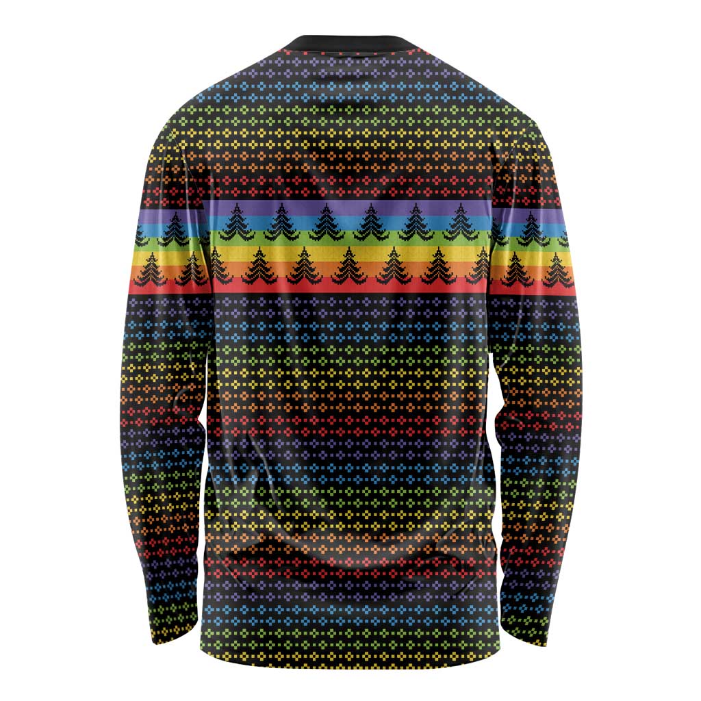 Rainbow Jesus Ah Men Christmas Long Sleeve Shirt with Colorful Stripes and Holiday Pattern - Wonder Print Shop