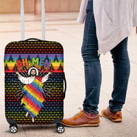 Rainbow Jesus Ah Men Christmas Luggage Cover with Colorful Stripes and Holiday Pattern - Wonder Print Shop