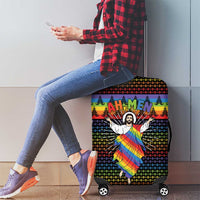 Rainbow Jesus Ah Men Christmas Luggage Cover with Colorful Stripes and Holiday Pattern - Wonder Print Shop