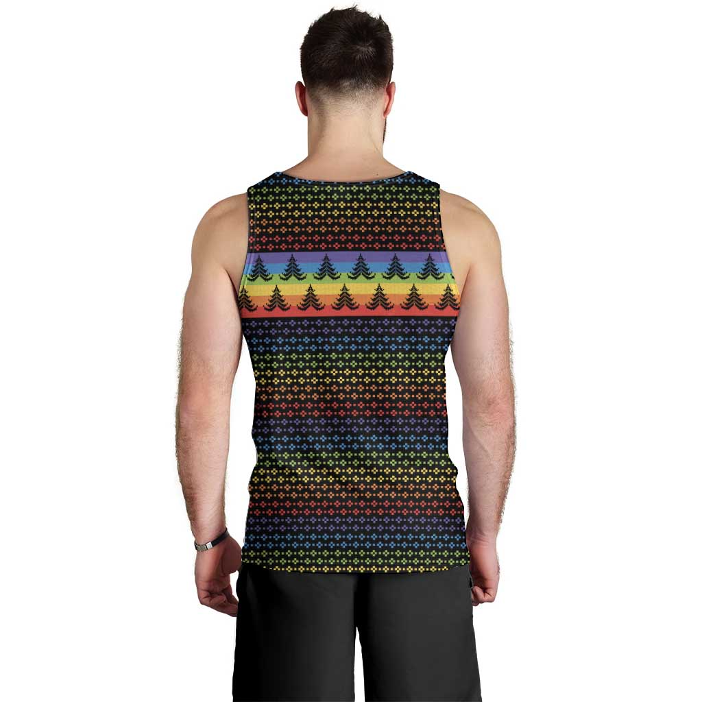 Rainbow Jesus Ah Men Christmas Men Tank Top with Colorful Stripes and Holiday Pattern - Wonder Print Shop
