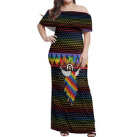 Rainbow Jesus Ah Men Christmas Off Shoulder Maxi Dress with Colorful Stripes and Holiday Pattern - Wonder Print Shop