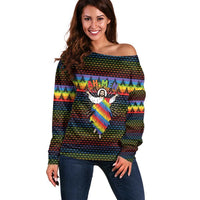 Rainbow Jesus Ah Men Christmas Off Shoulder Sweater with Colorful Stripes and Holiday Pattern - Wonder Print Shop