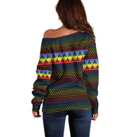 Rainbow Jesus Ah Men Christmas Off Shoulder Sweater with Colorful Stripes and Holiday Pattern - Wonder Print Shop