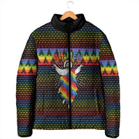 Rainbow Jesus Ah Men Christmas Padded Jacket with Colorful Stripes and Holiday Pattern - Wonder Print Shop