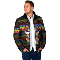 Rainbow Jesus Ah Men Christmas Padded Jacket with Colorful Stripes and Holiday Pattern - Wonder Print Shop