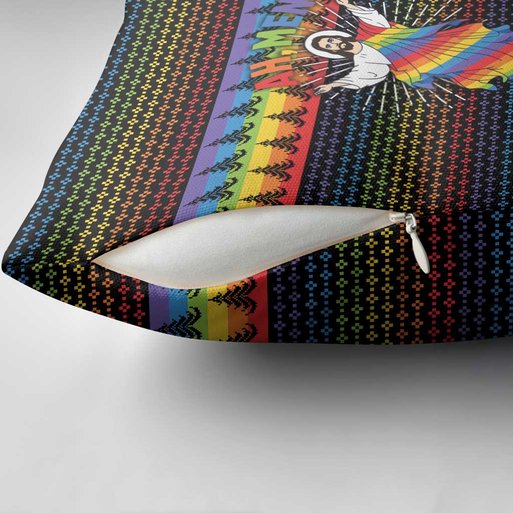 Rainbow Jesus Ah Men Christmas Pillow Cover with Colorful Stripes and Holiday Pattern - Wonder Print Shop