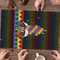 Rainbow Jesus Ah Men Christmas Puzzle with Colorful Stripes and Holiday Pattern - Wonder Print Shop