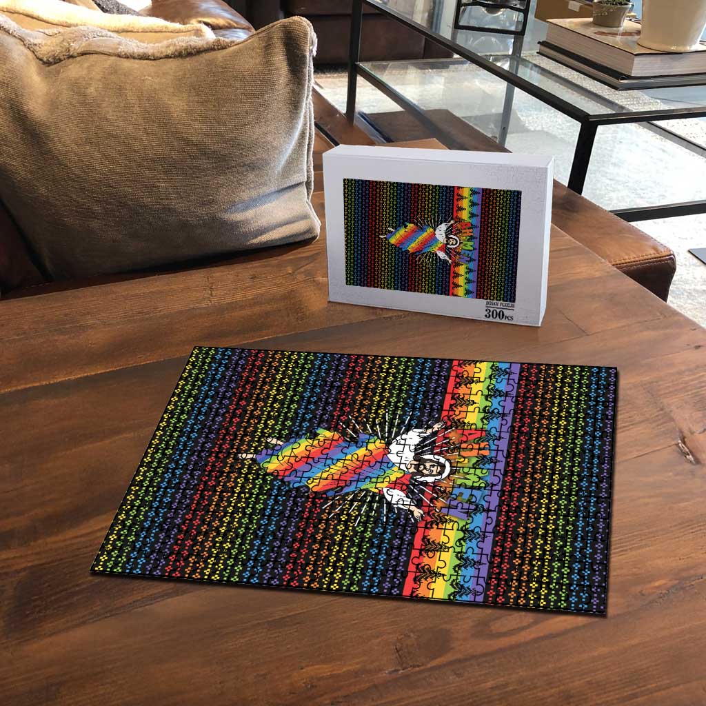 Rainbow Jesus Ah Men Christmas Puzzle with Colorful Stripes and Holiday Pattern - Wonder Print Shop