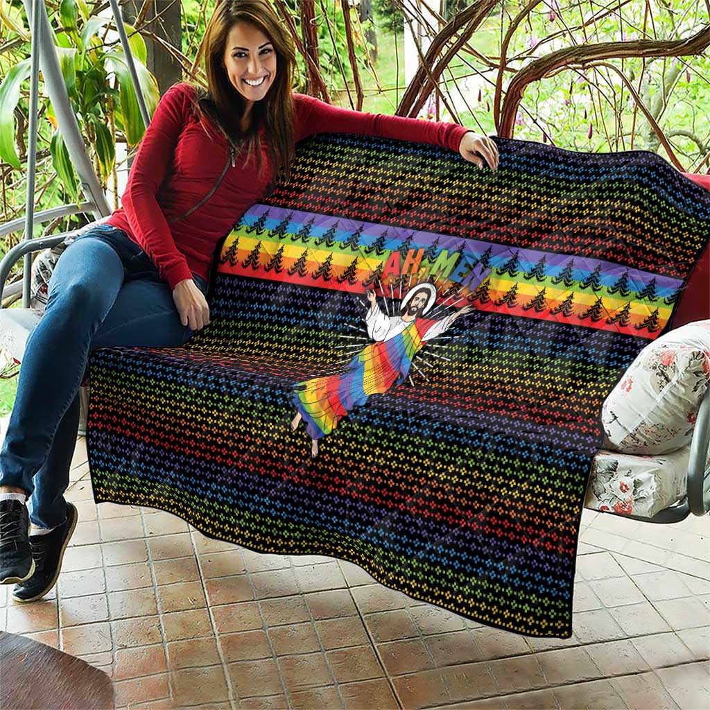 Rainbow Jesus Ah Men Christmas Quilt with Colorful Stripes and Holiday Pattern - Wonder Print Shop