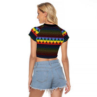 Rainbow Jesus Ah Men Christmas Raglan Cropped T Shirt with Colorful Stripes and Holiday Pattern - Wonder Print Shop