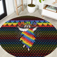 Rainbow Jesus Ah Men Christmas Round Carpet with Colorful Stripes and Holiday Pattern - Wonder Print Shop