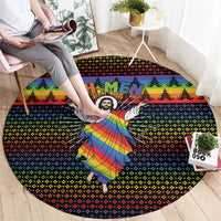 Rainbow Jesus Ah Men Christmas Round Carpet with Colorful Stripes and Holiday Pattern - Wonder Print Shop