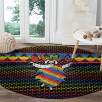Rainbow Jesus Ah Men Christmas Round Carpet with Colorful Stripes and Holiday Pattern - Wonder Print Shop
