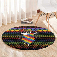 Rainbow Jesus Ah Men Christmas Round Carpet with Colorful Stripes and Holiday Pattern - Wonder Print Shop