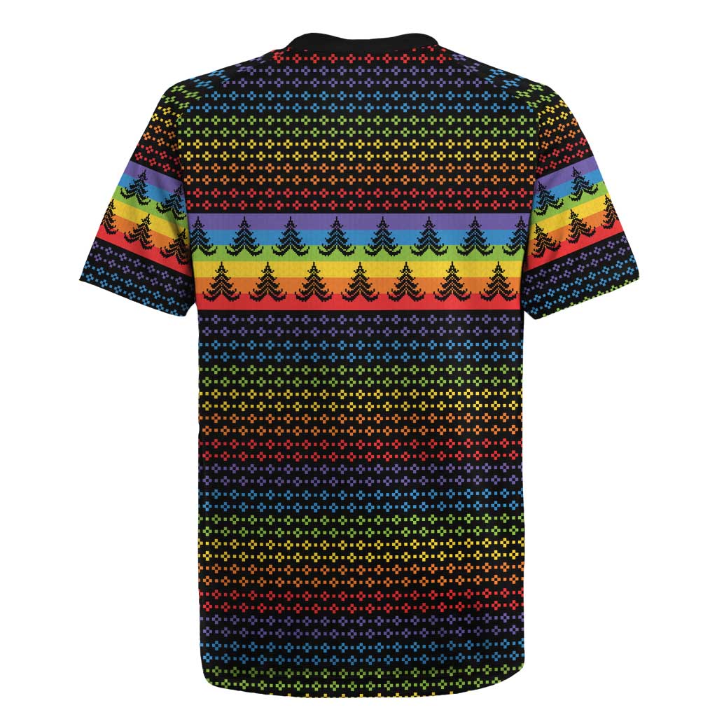 Rainbow Jesus Ah Men Christmas Rugby Jersey with Colorful Stripes and Holiday Pattern - Wonder Print Shop