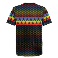 Rainbow Jesus Ah Men Christmas Rugby Jersey with Colorful Stripes and Holiday Pattern - Wonder Print Shop