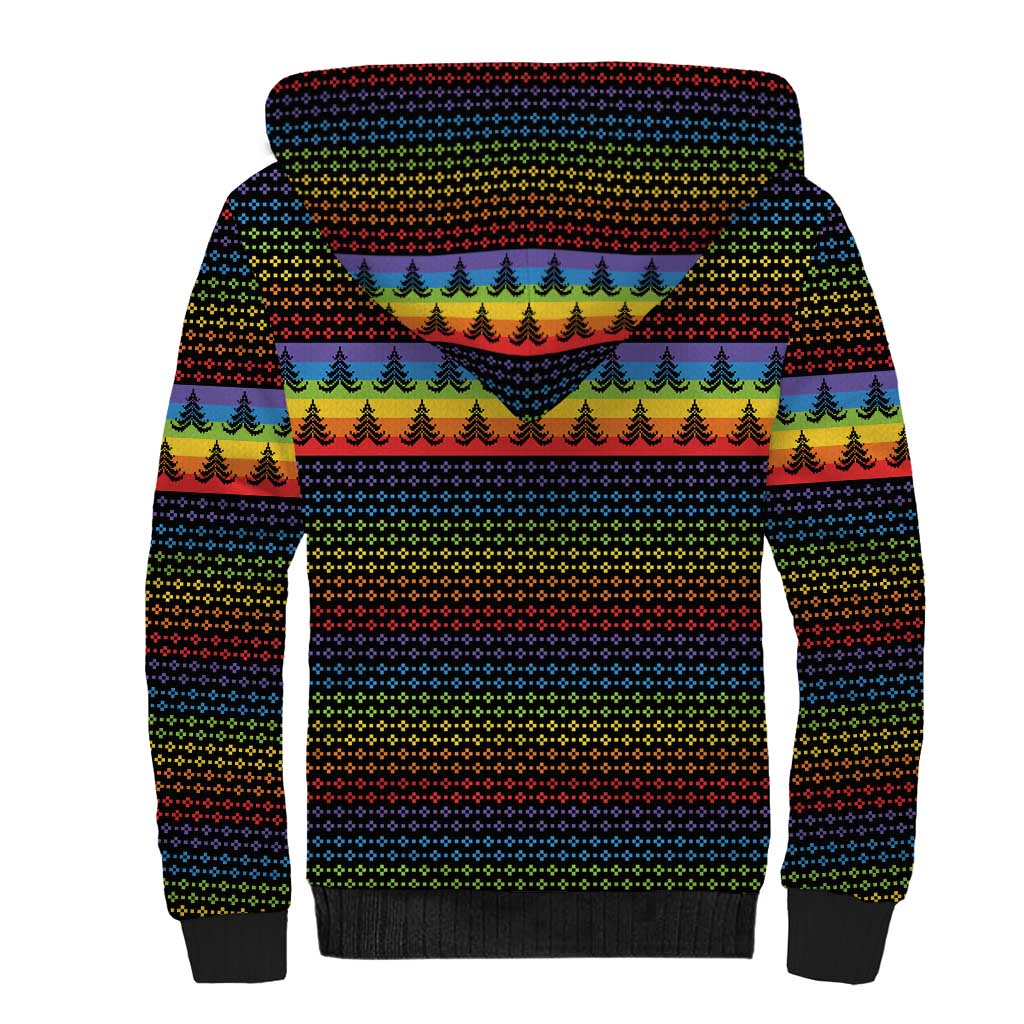Rainbow Jesus Ah Men Christmas Sherpa Hoodie with Colorful Stripes and Holiday Pattern - Wonder Print Shop