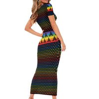 Rainbow Jesus Ah Men Christmas Short Sleeve Bodycon Dress with Colorful Stripes and Holiday Pattern - Wonder Print Shop