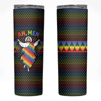 Rainbow Jesus Ah Men Christmas Skinny Tumbler with Colorful Stripes and Holiday Pattern - Wonder Print Shop