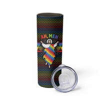 Rainbow Jesus Ah Men Christmas Skinny Tumbler with Colorful Stripes and Holiday Pattern - Wonder Print Shop