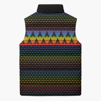 Rainbow Jesus Ah Men Christmas Sleeveless Puffer Jacket with Colorful Stripes and Holiday Pattern - Wonder Print Shop