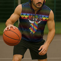 Rainbow Jesus Ah Men Christmas Sleeveless Zip Hoodie with Colorful Stripes and Holiday Pattern - Wonder Print Shop