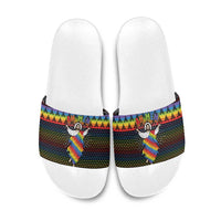 Rainbow Jesus Ah Men Christmas Slide Sandals with Colorful Stripes and Holiday Pattern - Wonder Print Shop