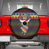 Rainbow Jesus Ah Men Christmas Spare Tire Cover with Colorful Stripes and Holiday Pattern - Wonder Print Shop