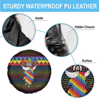 Rainbow Jesus Ah Men Christmas Spare Tire Cover with Colorful Stripes and Holiday Pattern - Wonder Print Shop