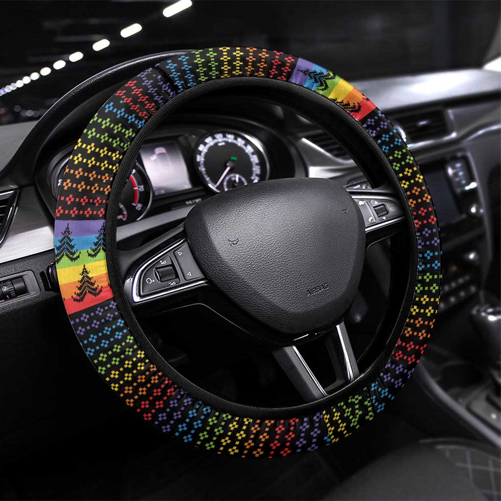 Rainbow Jesus Ah Men Christmas Steering Wheel Cover with Colorful Stripes and Holiday Pattern - Wonder Print Shop