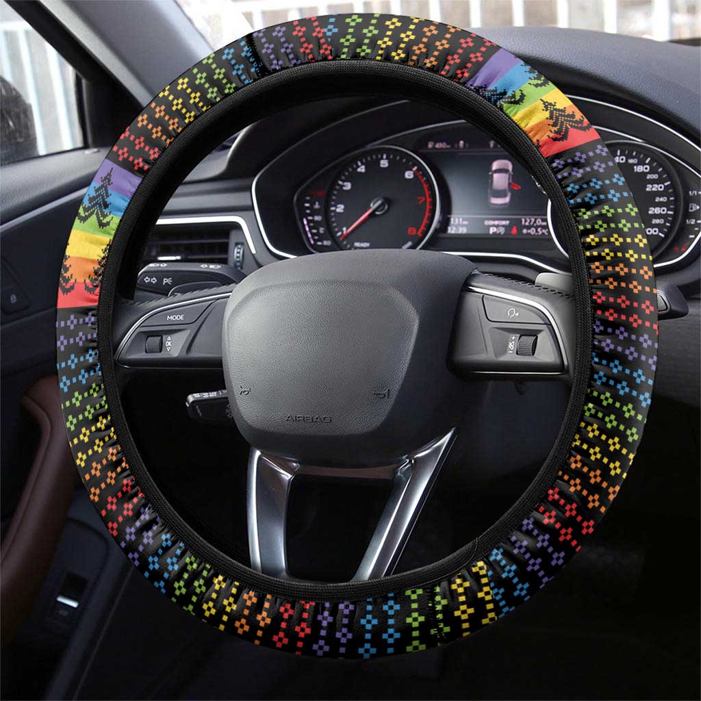Rainbow Jesus Ah Men Christmas Steering Wheel Cover with Colorful Stripes and Holiday Pattern - Wonder Print Shop
