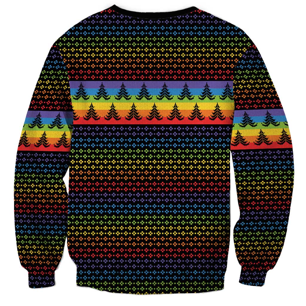 Rainbow Jesus Ah Men Christmas Sweatshirt with Colorful Stripes and Holiday Pattern - Wonder Print Shop