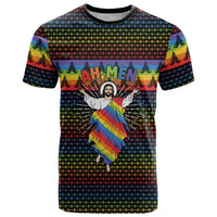 Rainbow Jesus Ah Men Christmas T Shirt with Colorful Stripes and Holiday Pattern - Wonder Print Shop